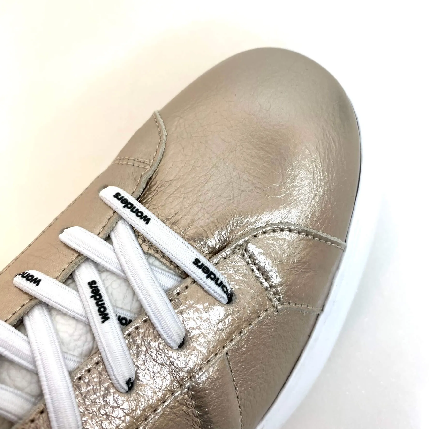 Wonders Champagne Gold Leather Brand Lace Sneakers